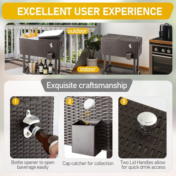 80QT Rattan Cooler with Shelf, Sturdy Design and Dual Cooling Functions