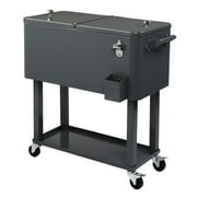 80Qt All-In-One Cooler Cart With Bottle Opener, Lower Storage Shelf and Cap Catcher, Outdoor Party Rolling Cooler With Lockable Wheels For Pool Side, Patio, Balcony, Black(34.25 x 15.16 x 35.83)"