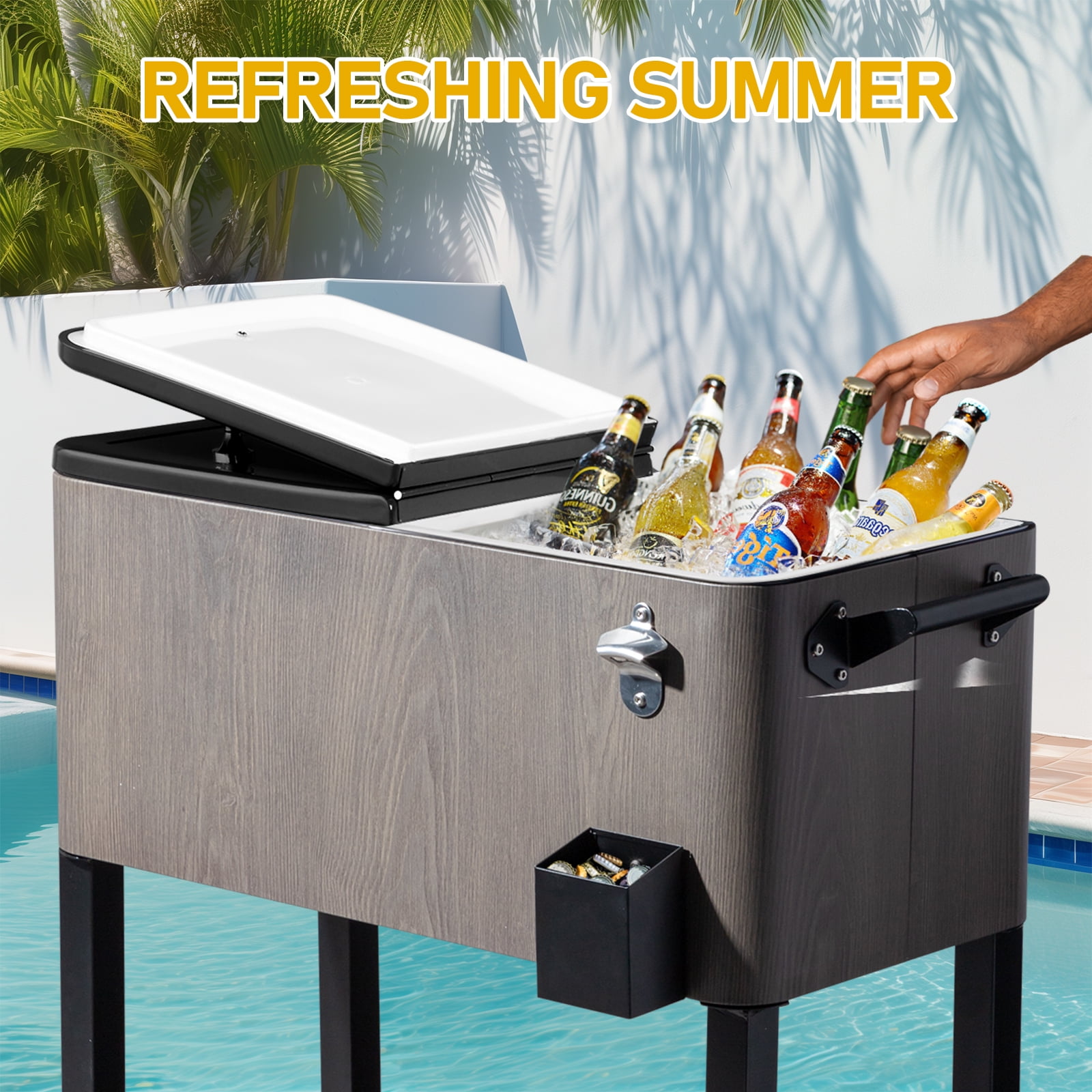80Qt Outdoor Beverage Rolling Cooler for Backyard Deck Patio with Wheels