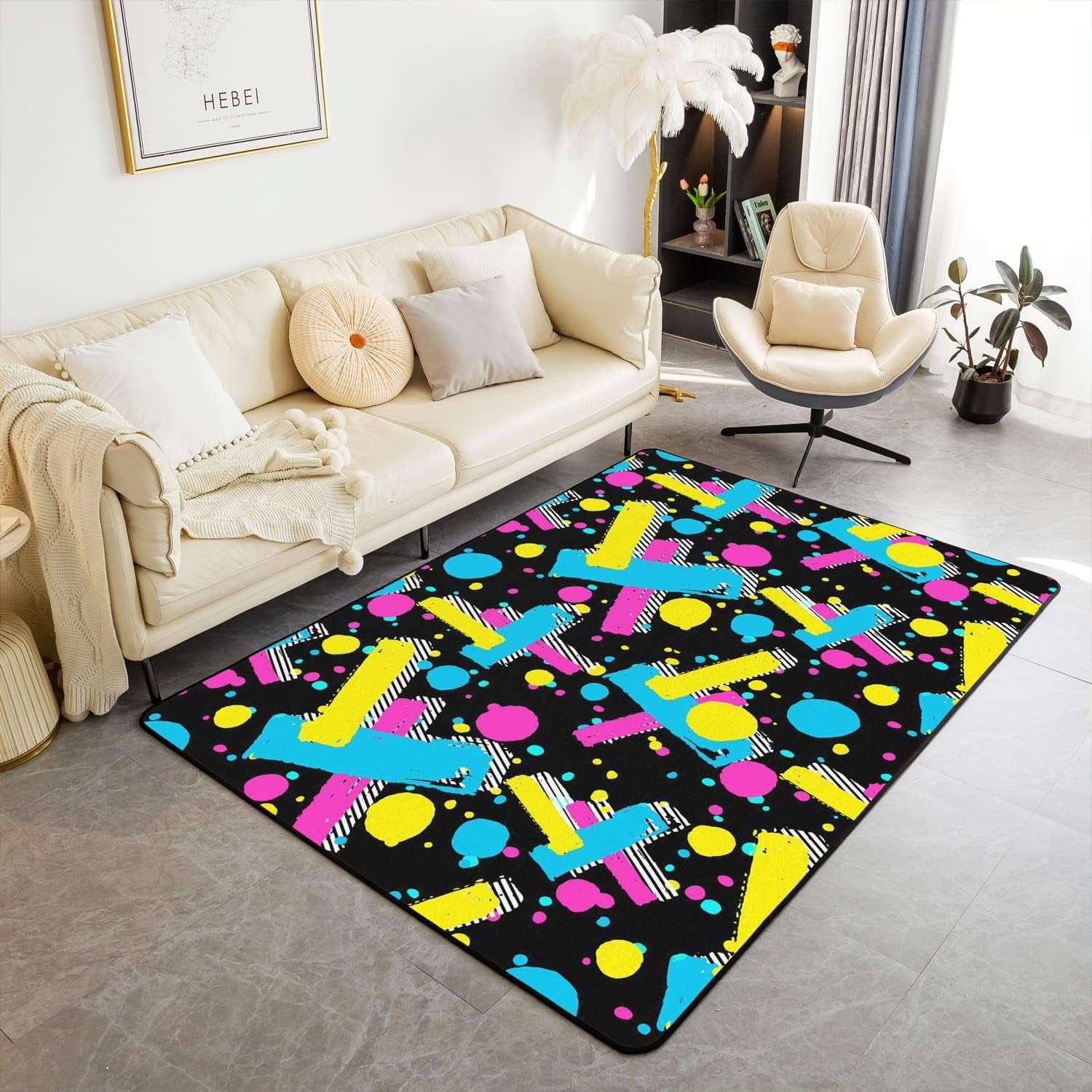 80S 90S Fashion Style Area Rug 5x7, Retro Memphis Style Pattern with ...