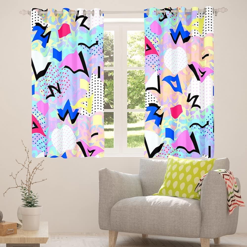 80S 90S Fashion Style Curtains 76"X45",Retro Memphis Style Pattern With