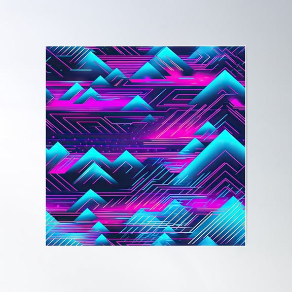 80S And 90S Retro Funky Pyramid Synthwave Pattern Poster Wall Art, Modern Wall Decor For Living Room Bedroom, 30x30 UNFRAMED