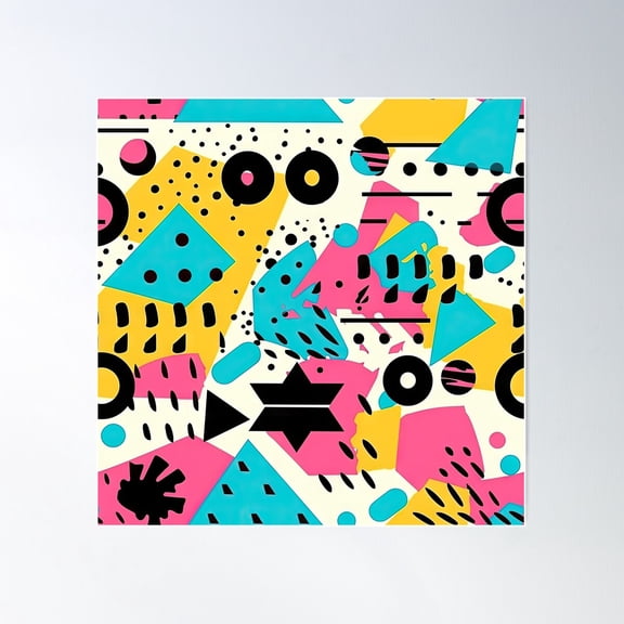 80S And 90S Retro Pop Pattern Poster Wall Art, Modern Wall Decor For Living Room Bedroom, 24x24 UNFRAMED
