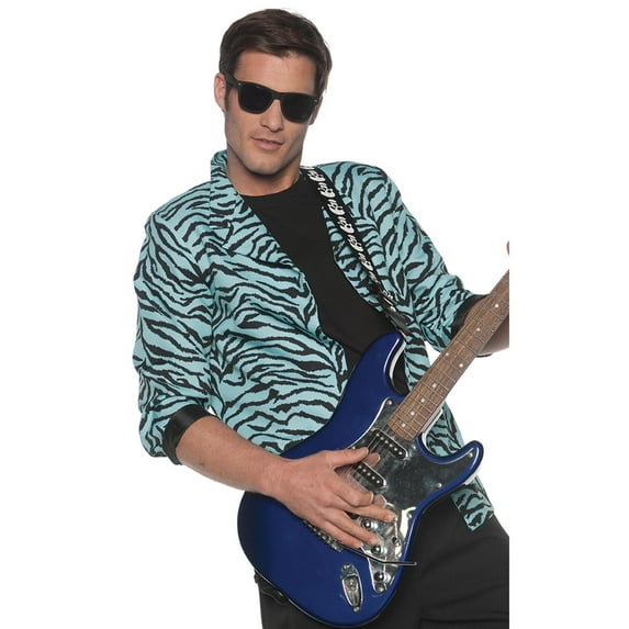 80S Blue Mens Adult Punk Rocker Costume Zebra Blazer Jacket-Os