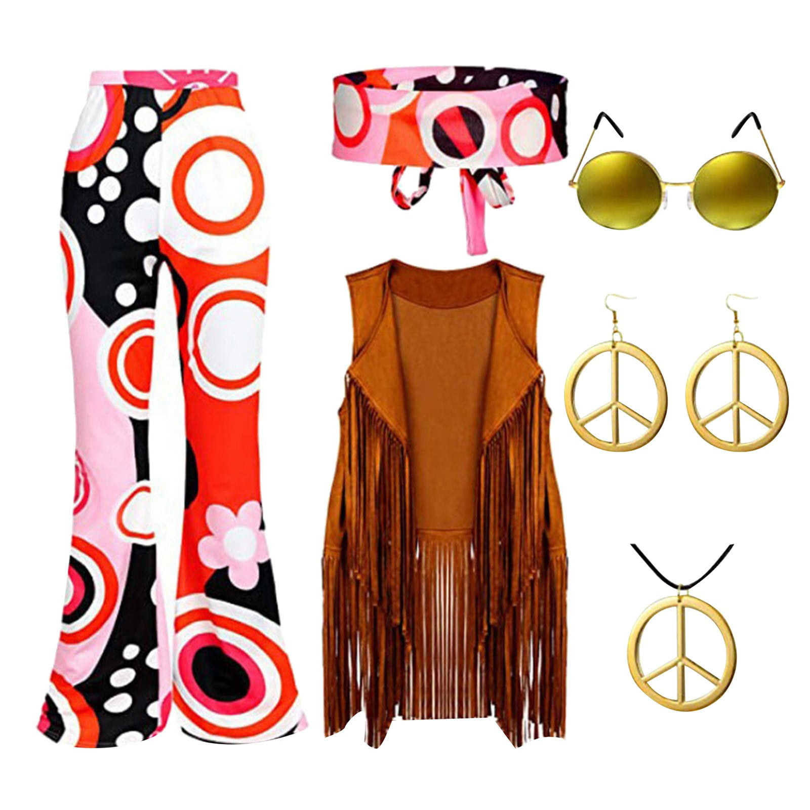 80S Outfit FWomen,70S Hippie Hippie Party Tassel Vest + Pants ...