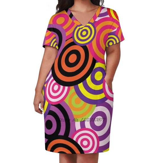 80S Pattern Loose Pocket Dress Women Casual Dress Printed Dress 80S Pattern Funky Disco Eighties Pattern 80S Popart