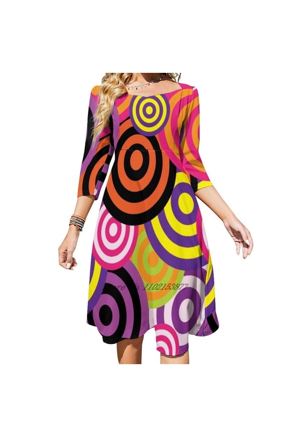 80S Pattern Loose Pocket Dress Women Casual Dress Printed Dress 80S Pattern Funky Disco Eighties Pattern 80S Popart