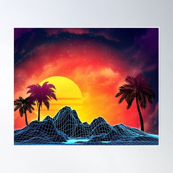 80S Retro Aesthetic Vaporwave Sunset Poster Wall Art, Modern Wall Decor, 8x12 UNFRAMED