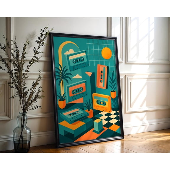 80S Retro Cassette Tape Memphis Style Surreal Lounge Poster Unframed Paper Print