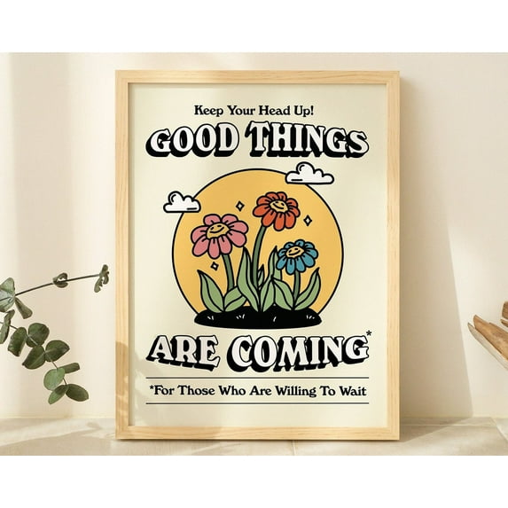 80S Retro Flower Print, Vintage Flowers Illustration, Trendy Wall Decor, Able Botanical Prints, Colorful 70S Poster, Decor For Living Room Bedroom, 24x36 UNFRAMED