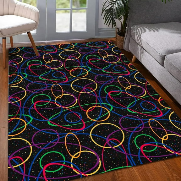 80S Retro Games Rug, Lasertag Game Room Carpet, Bowling Alley Arcade Bar Rug 5x8ft