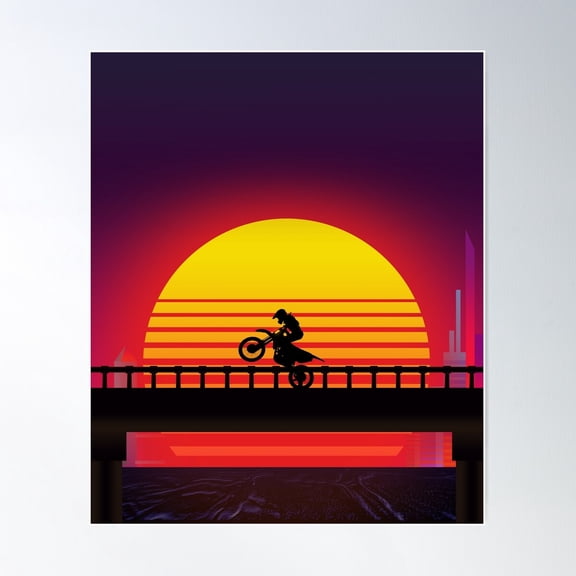 80S Retrowave Futuristic Biker Driving Poster Wall Art, Modern Wall Decor For Living Room Bedroom, 8x12 UNFRAMED