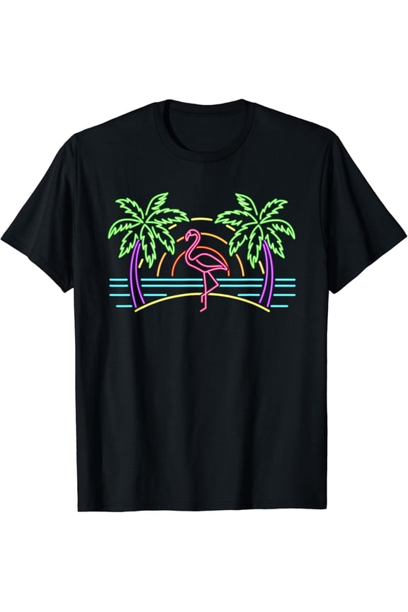 80S Vintage Palm Trees Retro Neon Pink Flamingo Summer Vibes T-Shirt Unisex S-5Xl Hot Trending Shirt, Vintage Birthday Gift