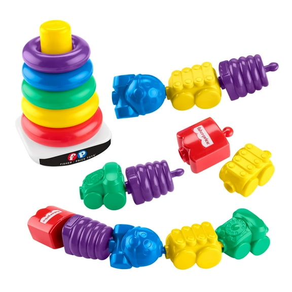 Fisher-Price Rock-a-Stack & Snap Lock Beads Baby Toy Set, Mattel Replay the Classics Collection