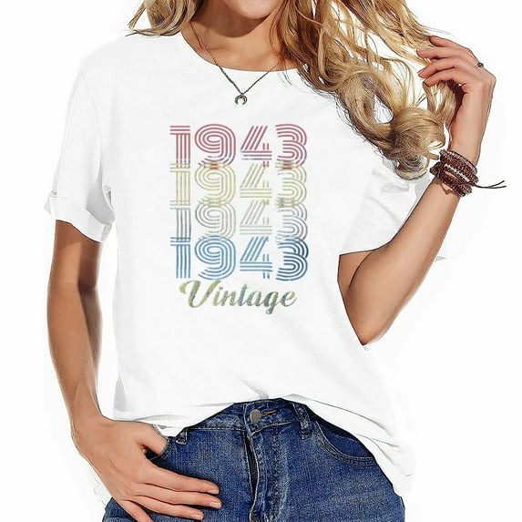 80Th Birthday Gift Womens Shirt - Vintage 1943 Ret Bold Graphic Design on Soft and Comfortable Women's Short Sleeve Tee