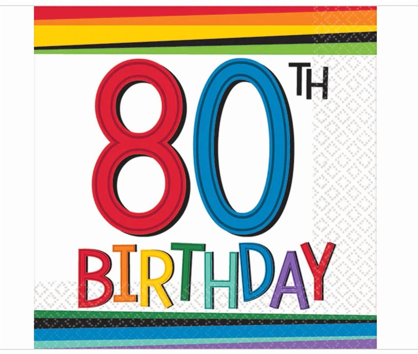 80Th Birthday Rainbow 16Ct Beverage Napkins Amscan Party