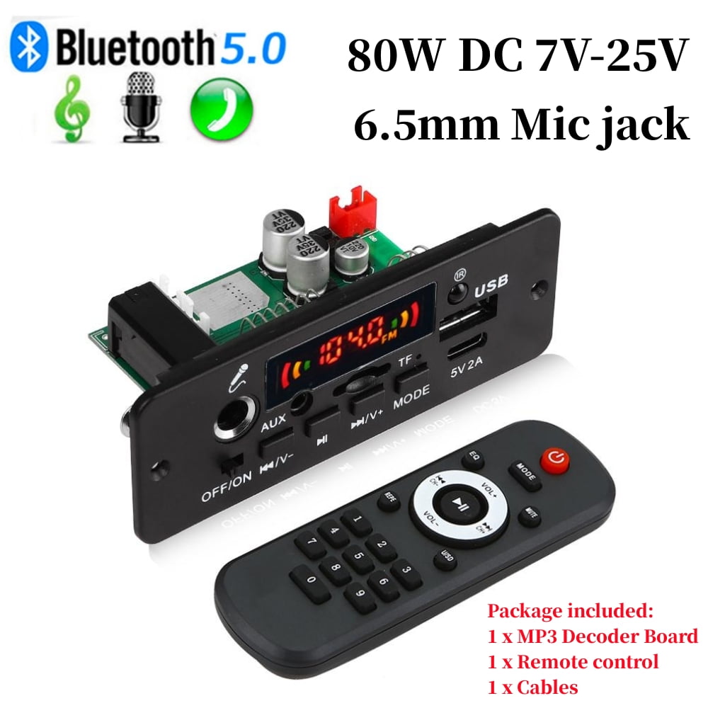 80W Amplifier MP3 Decoder Board DC 12V Bluetooth 5.0 Car Kit 6.5mm Microphone MP3 Player FM TF USB 3.5mm AUX DIY Home Speaker