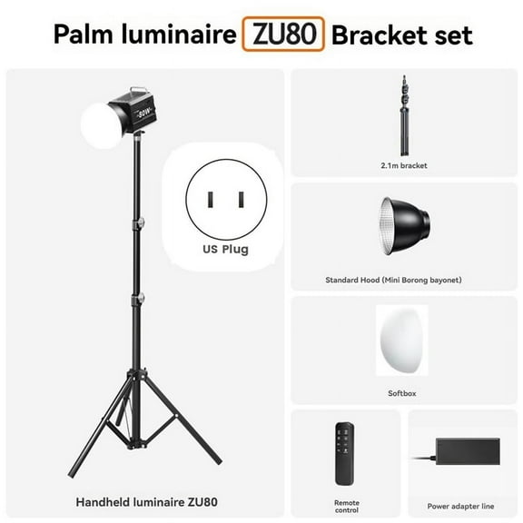 80W COB Camera Light with Stand 2500-6500K Video Dimmable Photographic LED for Photo Studio Film US PLUG