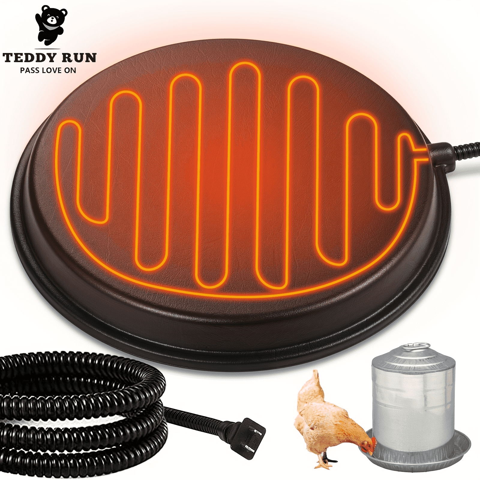 80W Chicken Water Heater with Heated Base - 120V, US Plug, Durable Plastic, Ideal for Winter Deicer, Pet Water Heater for Metal Poultry Founts