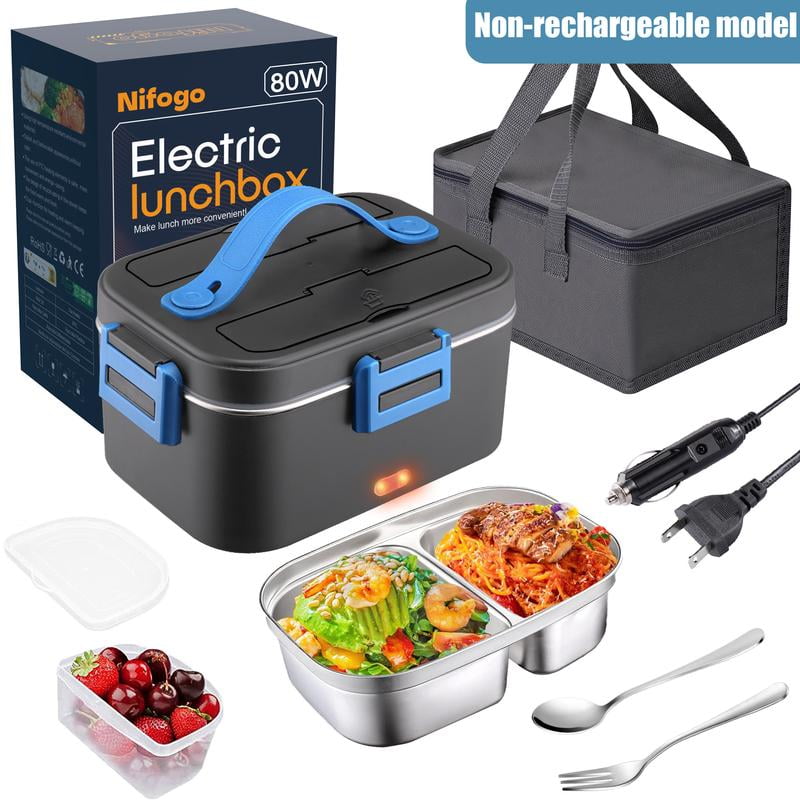 RWSRW Elektrische lunchbox, 100 W, elektrische lunchbox, 1,5 l, geïsoleerde warmtebox, automatische opwarmfunctie met isolatietas, vork en lepel en uitneembare scheidingsplaat