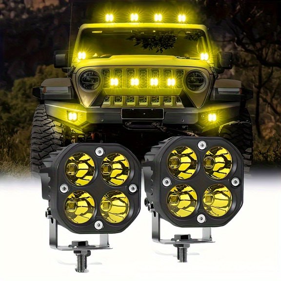 80W High-Intensity 8000LM LED Cube Pods Work Light Bar, Amber Beam, 9-36V, for Off-Road 4WD Trucks, SUV, ATV, Boat