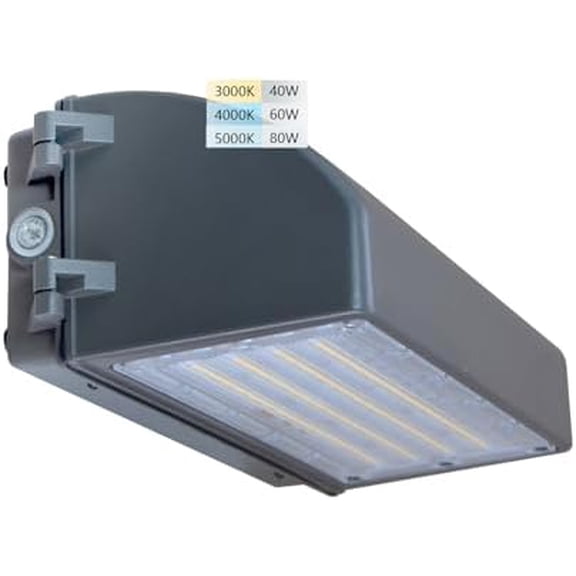 80W LED Wall Pack Light, with Dusk to Dawn with Photocell, 10400LM 80W/60W/40W Switchabie, 3000K/4000K/5000K Adjustable, 100-277 Vac Commercial Industrial LED Wall Light for Outdoor ETL