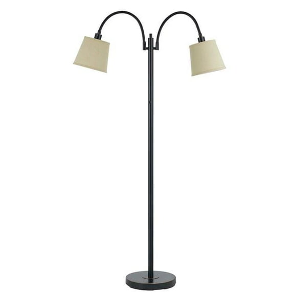 80W Metal Floor Lamp with Dual Gooseneck & Uno Style Shades, Black