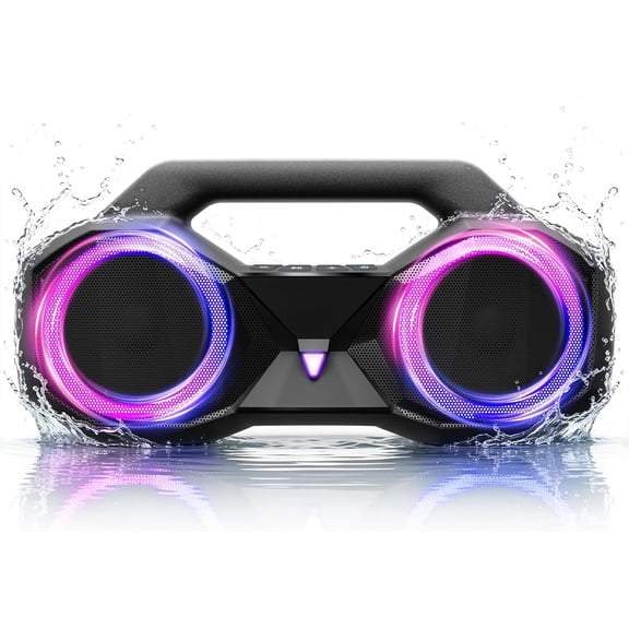 80W Peak IPX7 Waterproof Bluetooth Speaker TWS RGB Lights 20H Playtime, Black