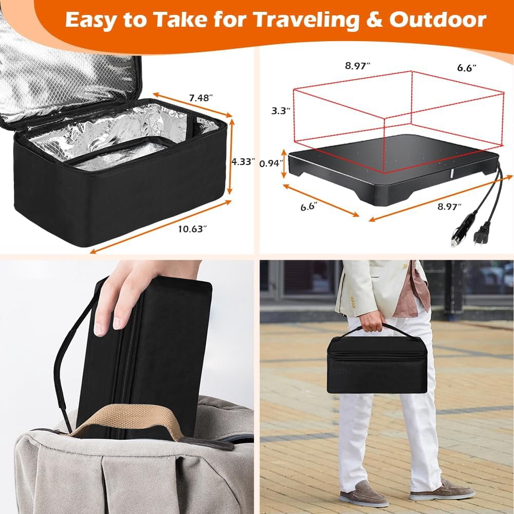 80W Portable Oven Food Warmer, 12V/24V/110V/220V Electric Heated Lunch Box for Car, Office, Camping
