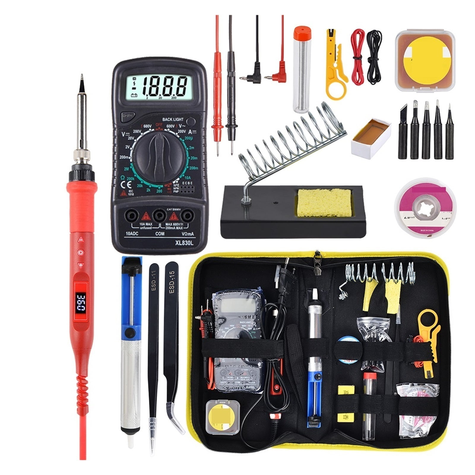 80W Soldering Iron Kit ,Adjustable Temperature LCD, With Multimeter Soldering Tips Desoldering Pump Welding Tools ,Accurate Temperature Control