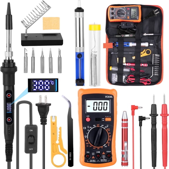 80W Soldering Iron Kit with Multimeter, Adjustable Temperature Digital Display Repair Soldering Tool with 5 Soldering Iron Tips & 8-in-1 Multi-function Screwdriver, Welding Small Tool Kit for Home