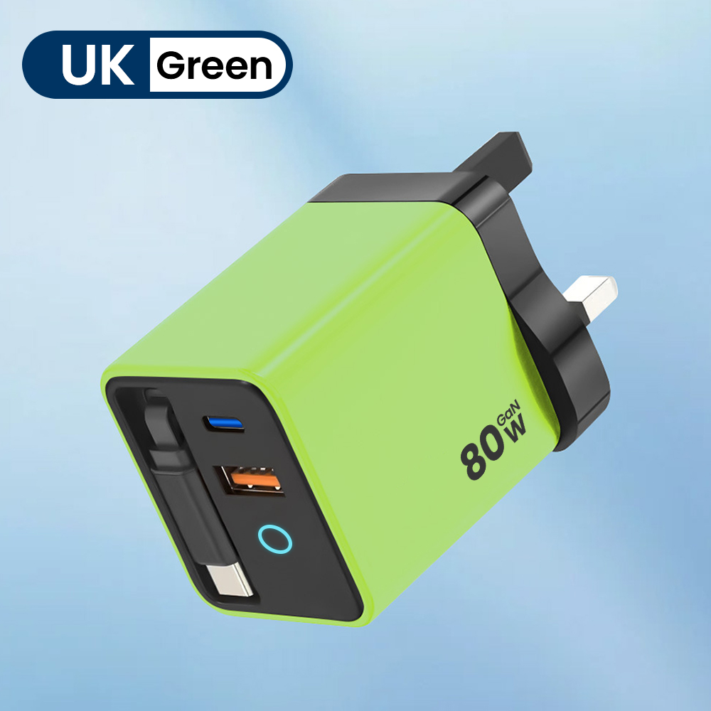80W Super Fast Charge Type C USB Phone Charger With Telescopic USB C Cable For Iphone 16 15 Samsung Laptop With Light