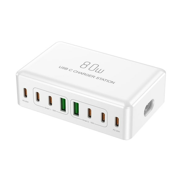 80W Usb C Charging Station, 8-Port Usb C And Usb A Multi Port Desktop Charger Adapter Plug Cube, 4-Foot Power Cord, Desktop Charging, Mobile Phone, Digital Fast Charging, Tablet Computer