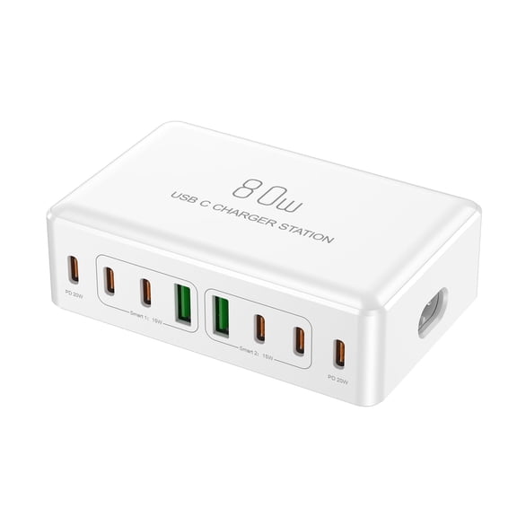 80W Usb C Charging Station, 8-Port Usb C And Usb A Multi Port Desktop Charger Adapter Plug Cube, 4-Foot Power Cord, Desktop Charging, Mobile Phone, Digital Fast Charging, Tablet Computer