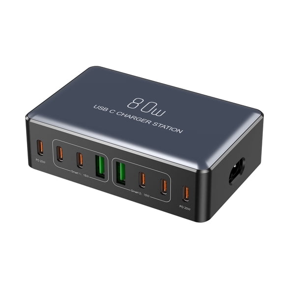 80W Usb C Charging Station, 8-Port Usb C And Usb A Multi Port Desktop Charger Adapter Plug Cube, 4-Foot Power Cord, Desktop Charging, Mobile Phone, Digital Fast Charging, Tablet Computer