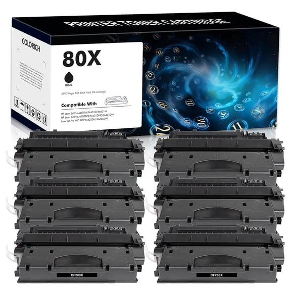 80X Toner Cartridge CF280X 6 Pack Compatible CF280XD Replacement for HP 80X CF280X 80A CF280A Toner Cartridge for HP Pro 400 M401A M401D M401N M401DNE MFP M425DN Printer Black