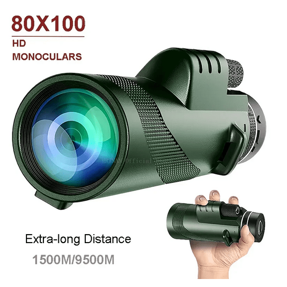80X100 Hd Monocular Telescope 8000M Long Range Zoom Bak4 Prism Telescope with Tripod Phone Clip for Hunting Outdoor Camping