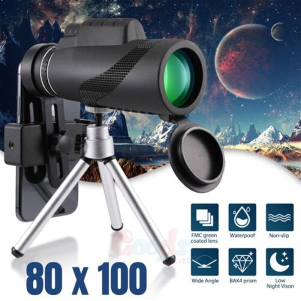 80X100 Zoom Day/Night Vision Monoculars for Adults High Power Monocular Telescope for Smartphone