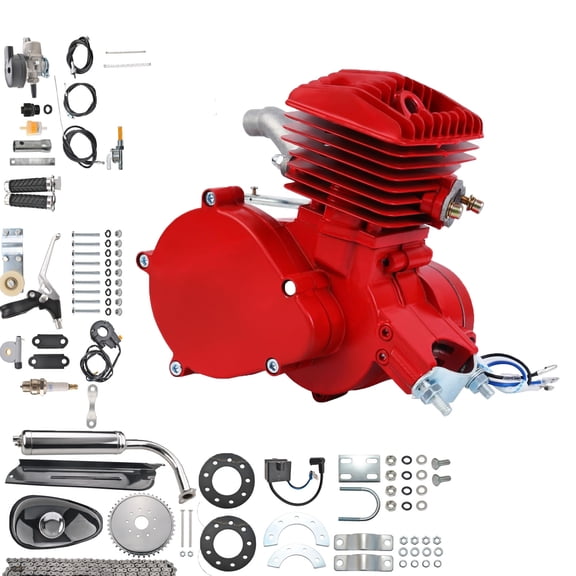 80cc 2-Stroke Bicycle Engine Kit, Motorized Bike Motor Conversion Kit, Fit for 26" 27" 28" Bikes, Red Gas Motor Engine Set