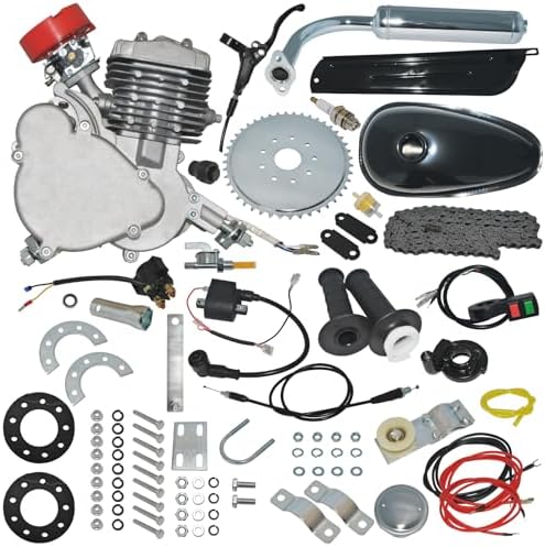 80cc Electric Start Engine Kit, 2-Stroke Motorized Bicycle Kit Fit for 26" Bikes, Petrol Gas Motor Kit Engine Set with Super Fuel-efficient, Powerful Engine