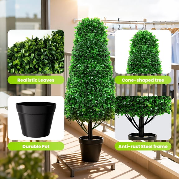 80cm Artificial Evergreen Cone Boxwood Tree, Cone Shaped Realistic PE Leaves, No Assembly Fade-Proof Odorless with Anti-Rust Frame for Home Commercial Landscape Use