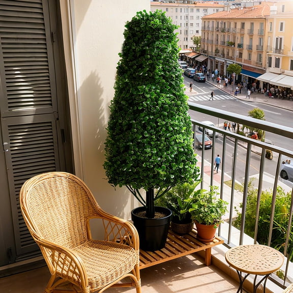 80cm Height Artificial Cone Boxwood Shrub, Evergreen PE Cone Tree, No Watering No Pruning, Ready to Place with Anti-Rust Steel Frame for Indoor Corner Decor