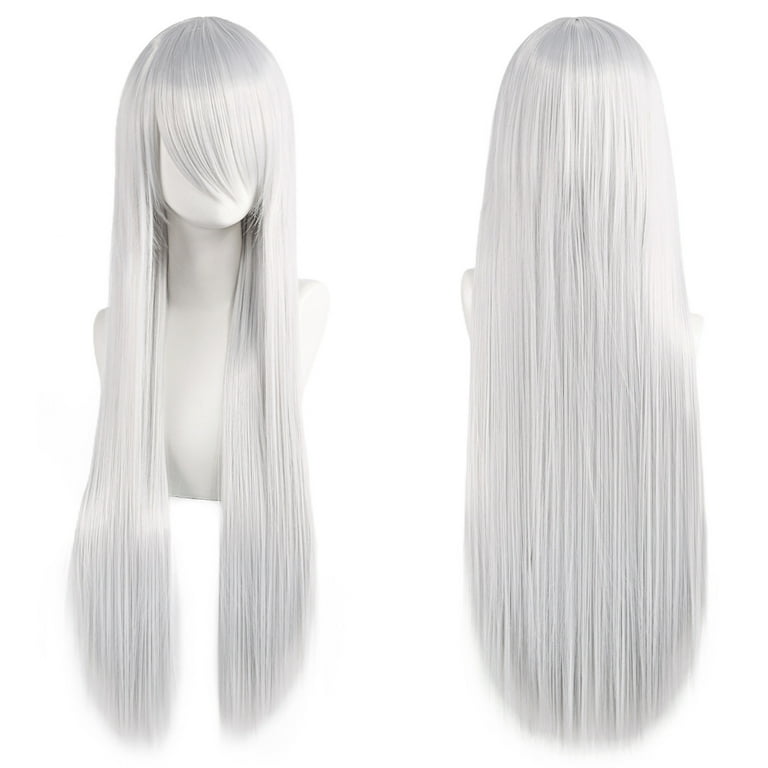 80cm Long Synthetic White Purple Cosplay Wigs Green Hair Straight