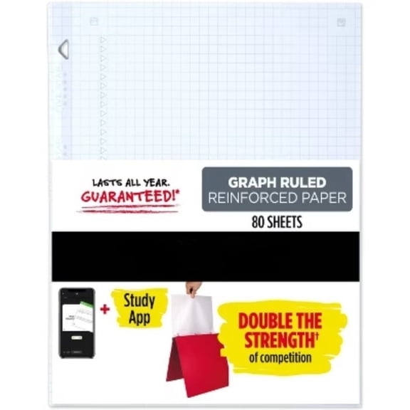 80ct Graph Ruled Reinforced Filler Paper: 8.5 x 11 Inch White Loose Leaf, Graph Page, Stationery Supplies