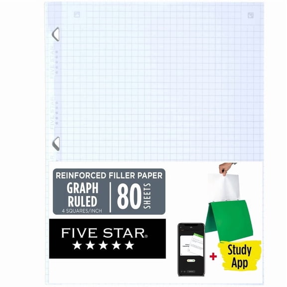 80ct Graph Ruled Reinforced Filler Paper: 8.5 x 11 Inch White Loose Leaf, Graph Page, Stationery Supplies