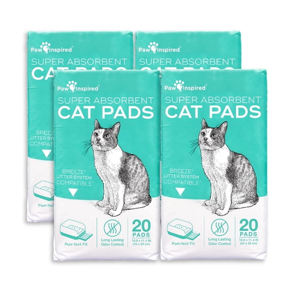 80ct Paw Inspired Cat Pads | Generic Refill for Breeze Tidy Cat Litter System | Cat Liner Pads for Litter Box | Quick-Dry, Super Absorbent, Leak Proof | 16.9"x11.4"