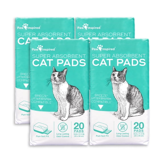 80ct Paw Inspired Cat Pads | Generic Refill for Breeze Tidy Cat Litter System | Cat Liner Pads for Litter Box | Quick-Dry, Super Absorbent, Leak Proof | 16.9"x11.4"
