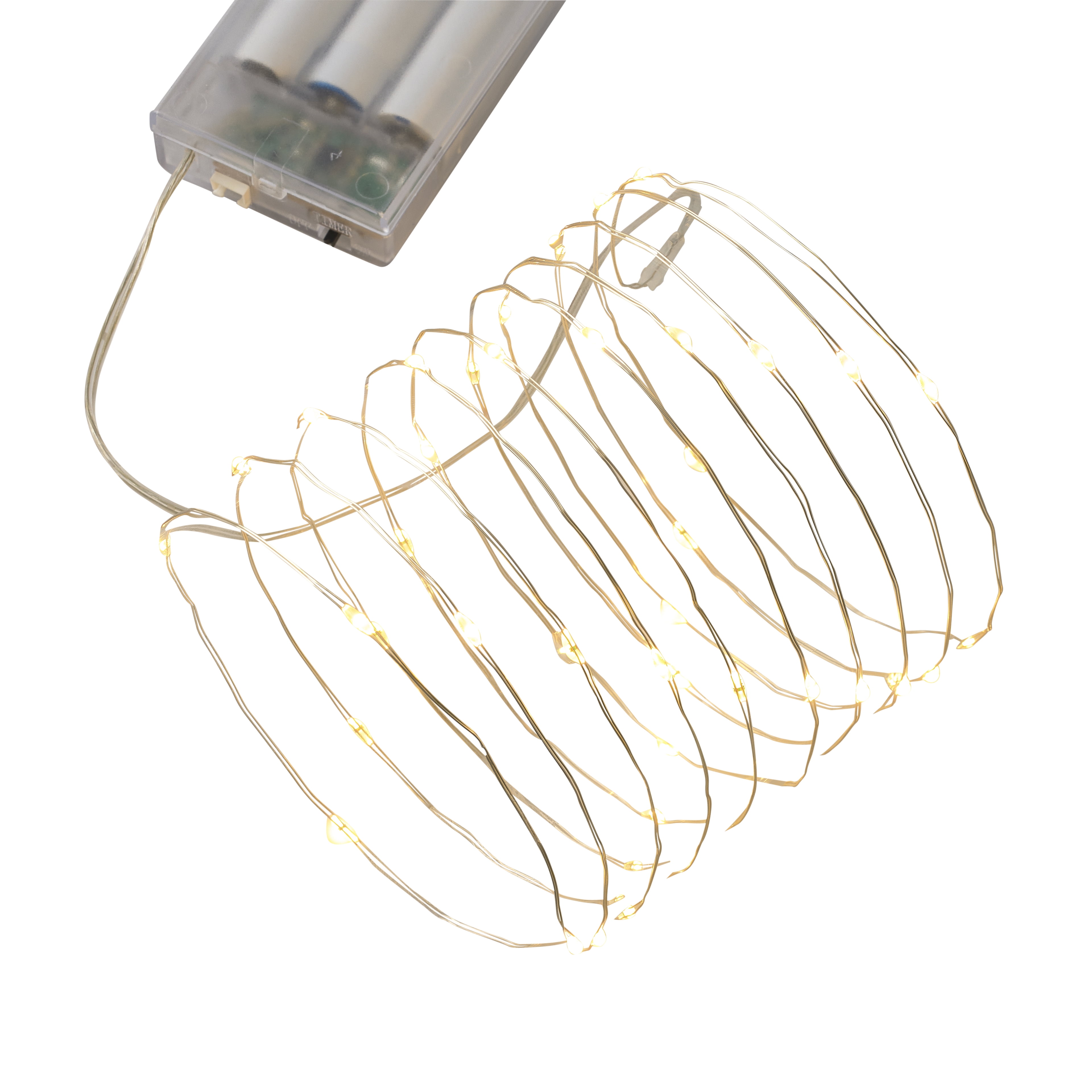 Battery Powered Warm White LED String Lights with Silver Wire