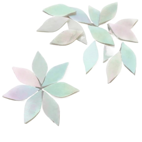 80g/2.82oz 32pcs/24pcs Leaf Shaped Petal Stained Mosaic Tiles Oval Translucent Mica Glass DIY Handmade Art Craft Decoration