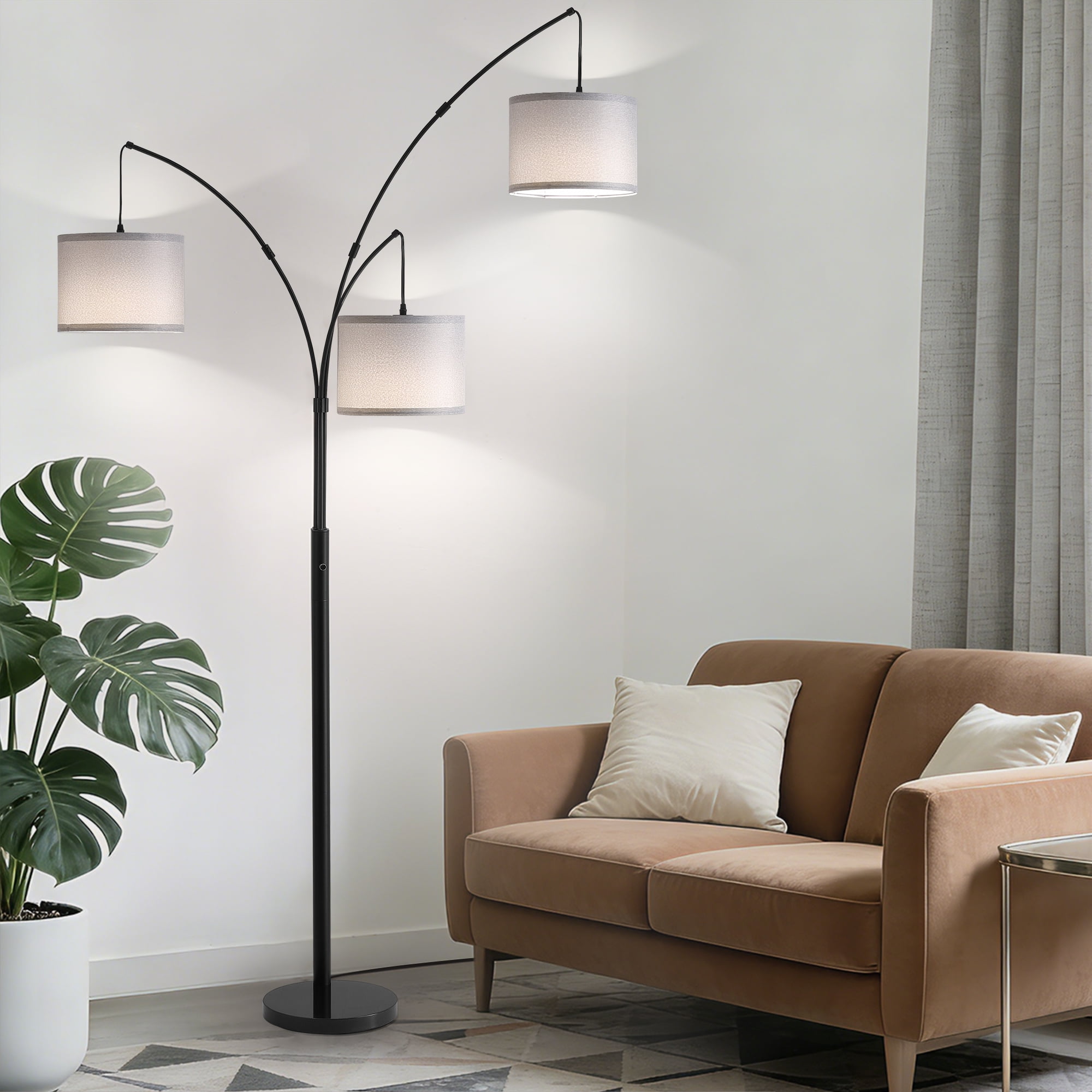 80in. Gray 3-Light Standard Arched Floor Lamp, Dimmable 3-Color Temperature Remote Control, Stylish Tall Tree Floor Lamp